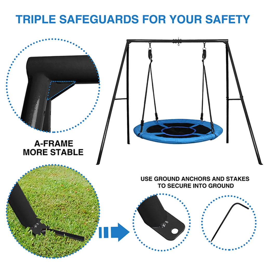 Trekassy 440lbs Metal Swing Set with 40 Inch Saucer Tree Swing, Swivel and Heavy Duty A-Frame Metal Swing Stand