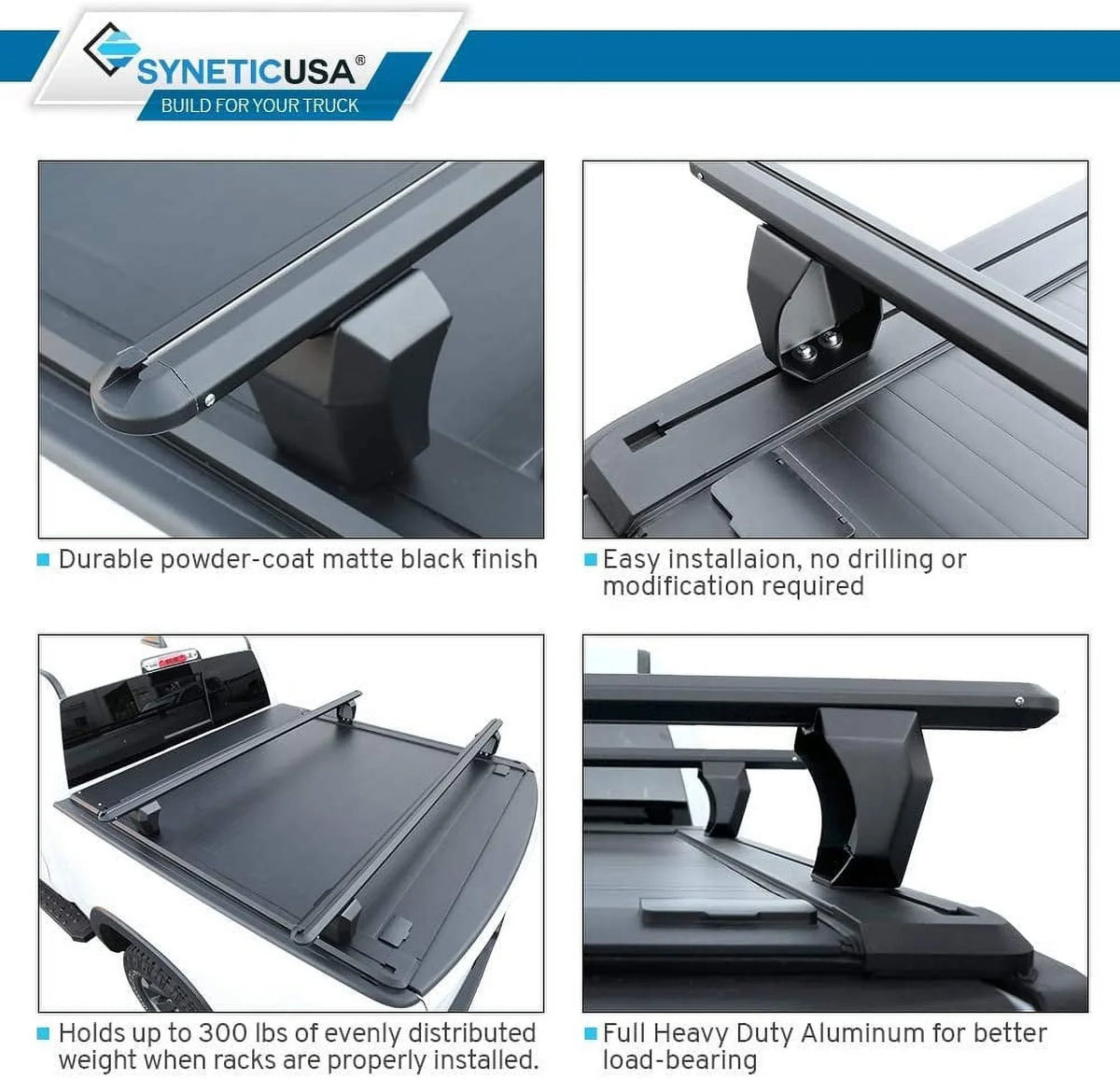 Syneticusa Retractable Hard Tonneau Cover with Cross Bars Fits 2019-2022 Ram 1500 5'7" (67.4”) Bed Matte Dark Aluminum Low Profile Waterproof Off Road