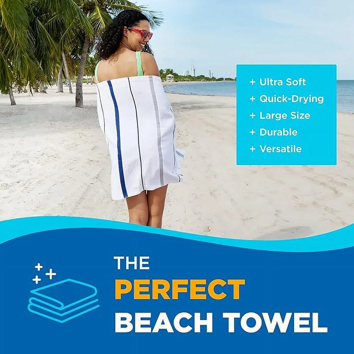Kaufman - Terry Horizontal Sailor Stripes Beach Pool Towels - Set of 4 Pcs - 30in X 60in - 400 GSM - Luxury Hotel Towels 4-Pack (Navy)