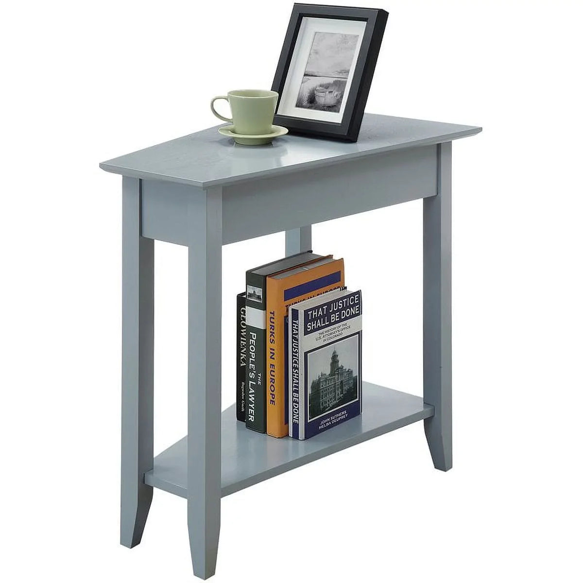 Pemberly Row Transitional MDF Wood Wedge End Table with Bottom Shelf in Gray