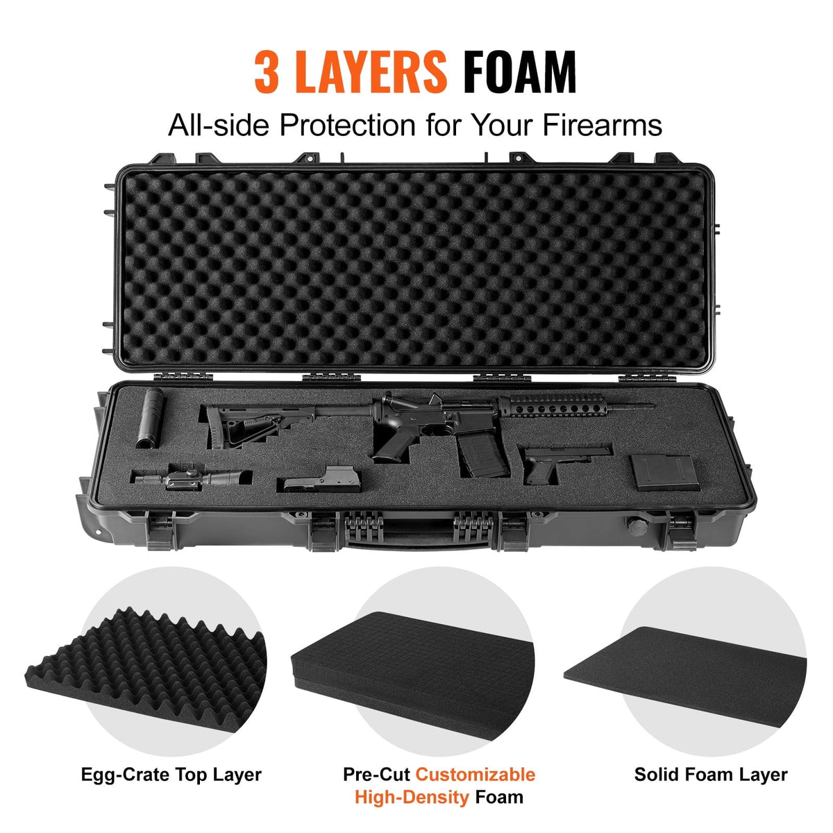 SKYSHALO Rifle Case, Rifle Hard Case with 3 Layers Fully-protective Foams, 42 inch lockable Hard Gun Case with Wheels, IP67 Waterproof & Crusroof, for Two Rifles or Shotguns, Airsoft Gun