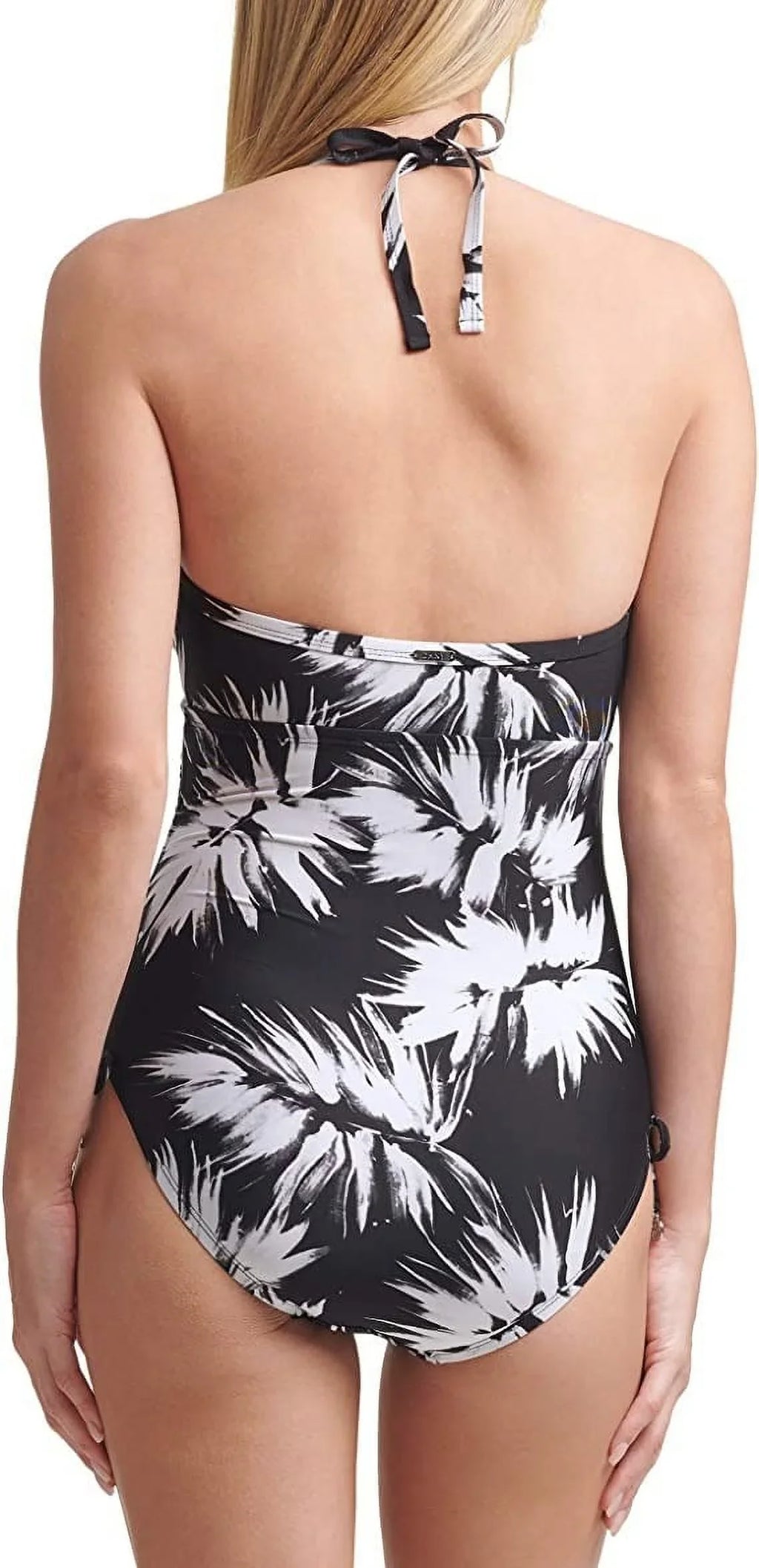 DKNY Jet WHITE Leaf Print Halterneck One-Piece Swimsuit, US 4