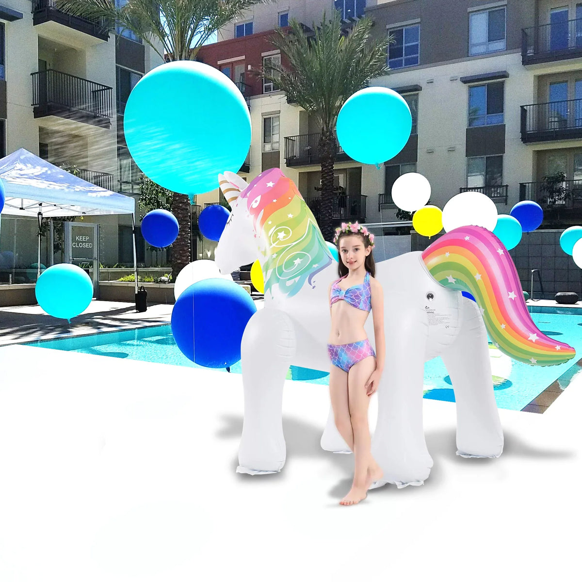 Thalia 63 Inch Inflatable Sprinkler for Kids-XL Unicorn