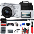 EOS M200 Mirrorless Camera with 15-45mm Lens (White) (3700C009) + 64GB Memory Card + Card Reader + Case + Flex Tripod + Hand Strap + Cap Keeper + Memory Wallet + Cleaning Kit