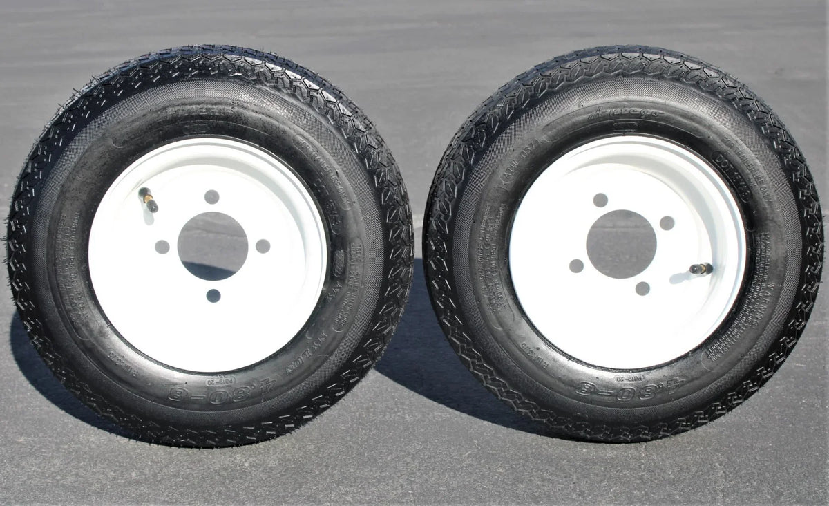 Antego Tire and Wheel 2-Pack Antego Trailer Tire on Rim 480-8 4.80-8 Load C 4 Lug White Wheel