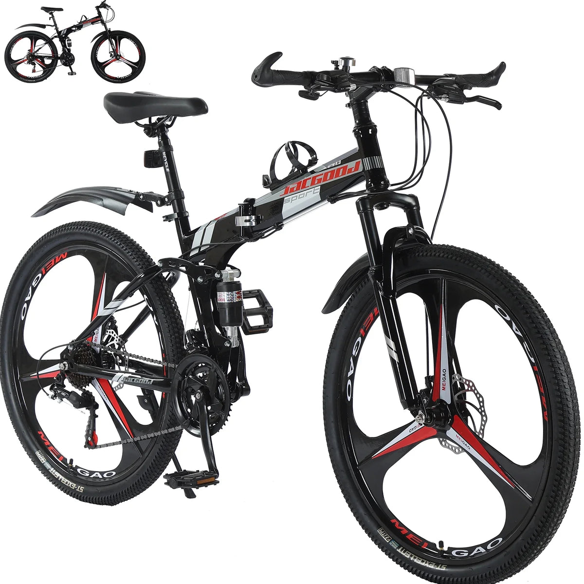 JSTUOKE 26 Inch Adult Mountain Bikes, 24 Speeds Drivetrain Cycling Foldable Bicycles with Double Disc Brakes, High Carbon Steel Frame, MTB for Men Women