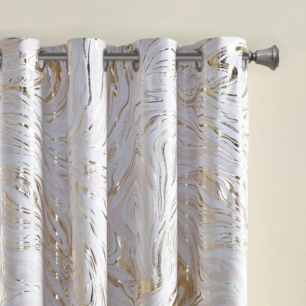 Rebecca Grommet Top Printed Marble Metallic Total Dark Curtain ID40-1982 By Olliix