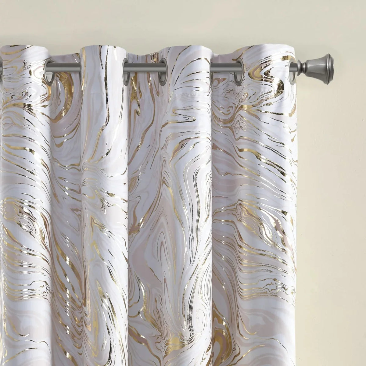 Rebecca Grommet Top Printed Marble Metallic Total Dark Curtain ID40-1982 By Olliix