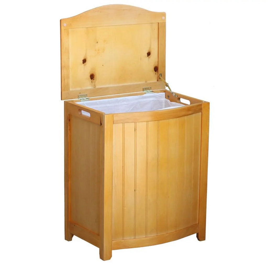 Oceanstar Natural Finished Bowed Front Laundry Wood Hamper with Interior Bag B0106N