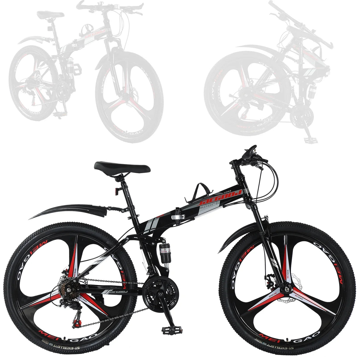 JSTUOKE 26 Inch Adult Mountain Bikes, 24 Speeds Drivetrain Cycling Foldable Bicycles with Double Disc Brakes, High Carbon Steel Frame, MTB for Men Women