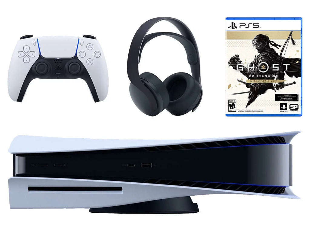 Playstation 5 Disc Version Console with Dark PULSE 3D Wireless Gaming Headset and Ghost of Tsushima Director's Cut