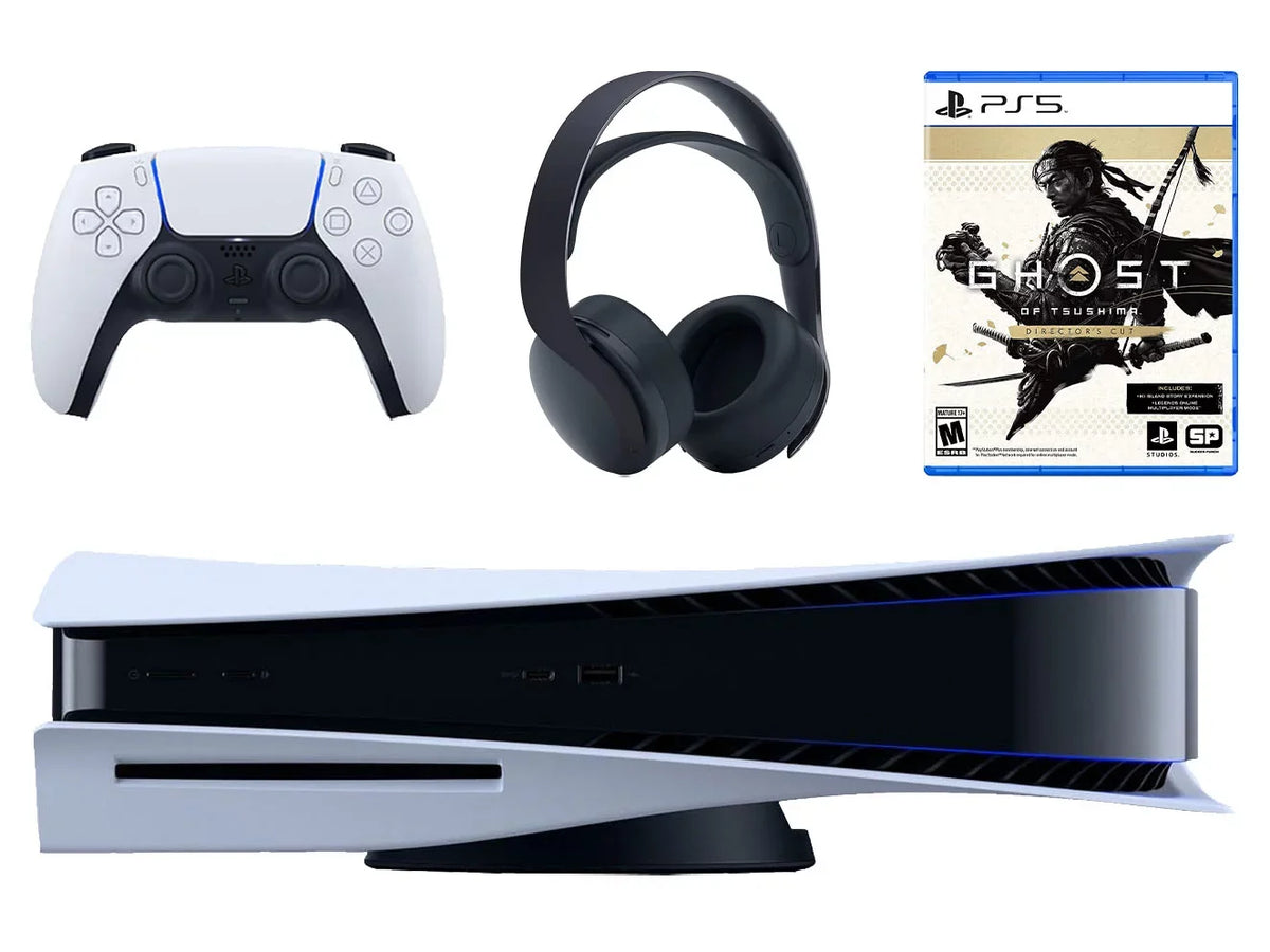 Playstation 5 Disc Version Console with Dark PULSE 3D Wireless Gaming Headset and Ghost of Tsushima Director's Cut