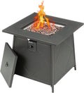 28 Inch Steel Square Gas Outdoor Backyard Tabletop Fire Pit with Lava Rocks and Steel Cover Lid, Dark