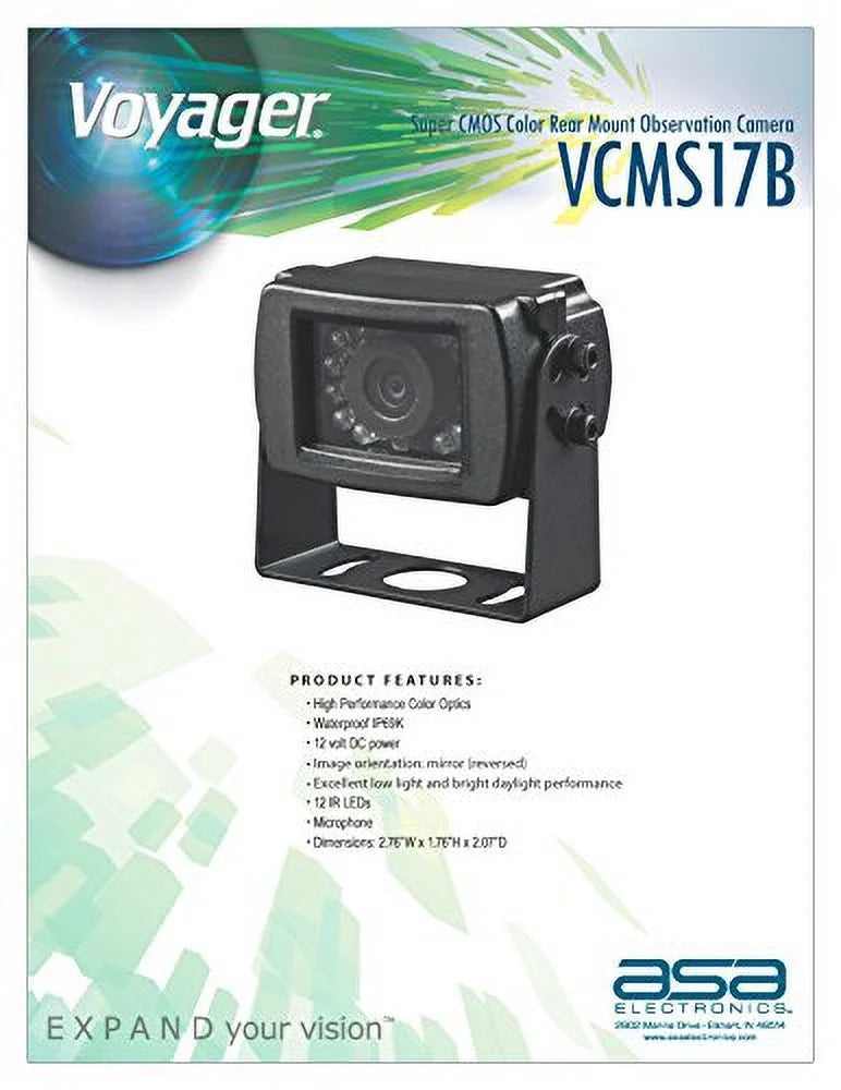Voyager VCMS17B Super CMOS Color Rear Mount Observation Camera with LED Low-Light Assist, Built-In Microphone, Ebony