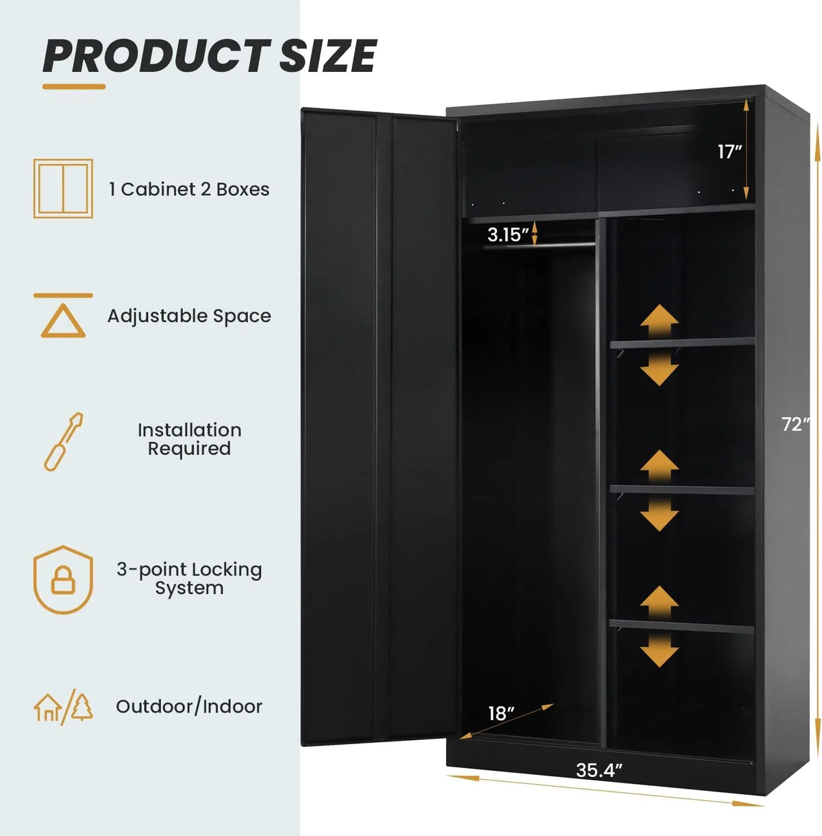 HOOMHIBIU Metal Cabinets Locker with Locking Door 72'' Clothing Coat Steel Wardrobe Cabinet with Lock and Shelves for Office Home Garage Employee Freestanding Dark