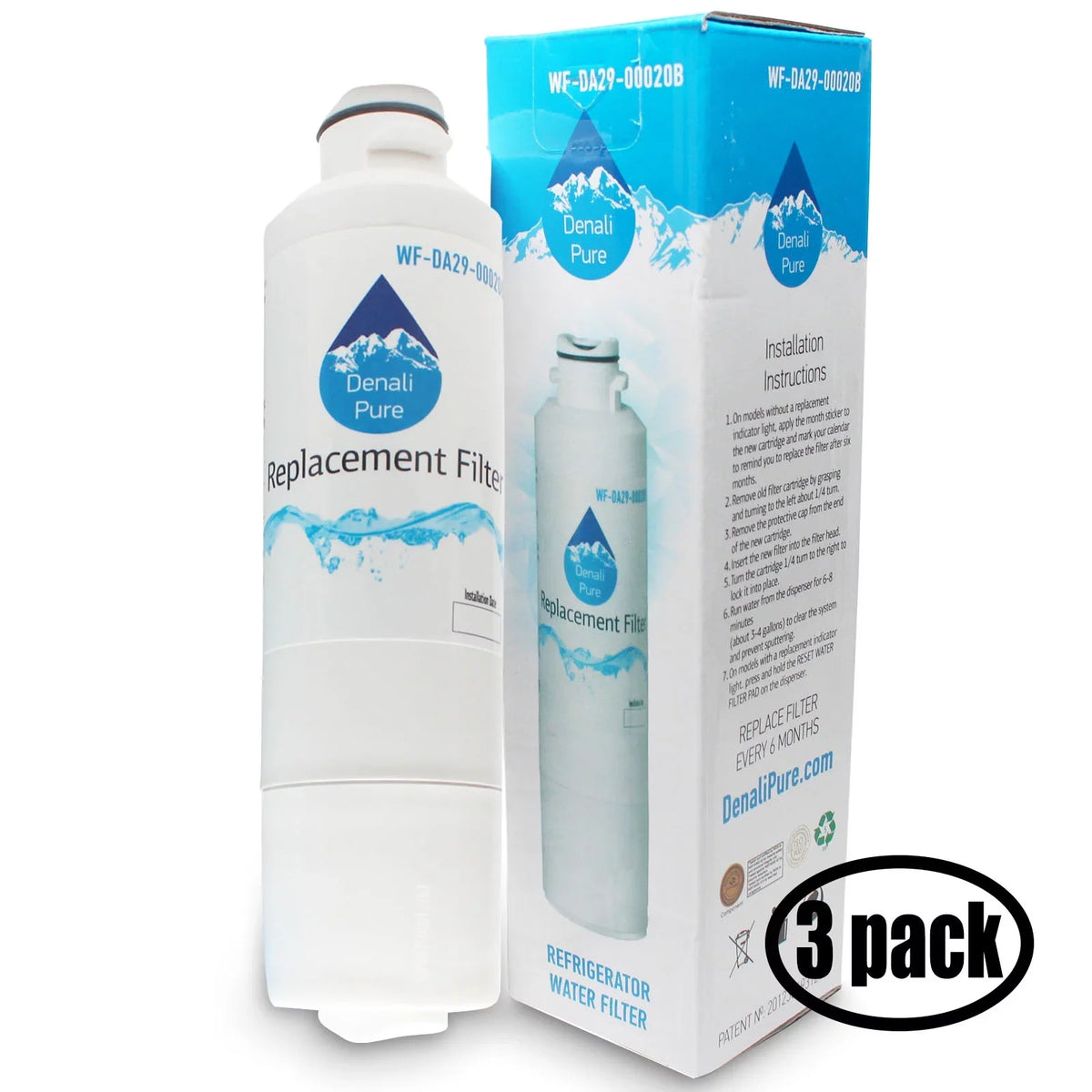 3-Pack Replacement for RF4287HABP/XAA 02 Refrigerator Water Filter - Compatible with DA29-00020B, DA29-00020A, HAF-CIN Fridge Water Filter Cartridge
