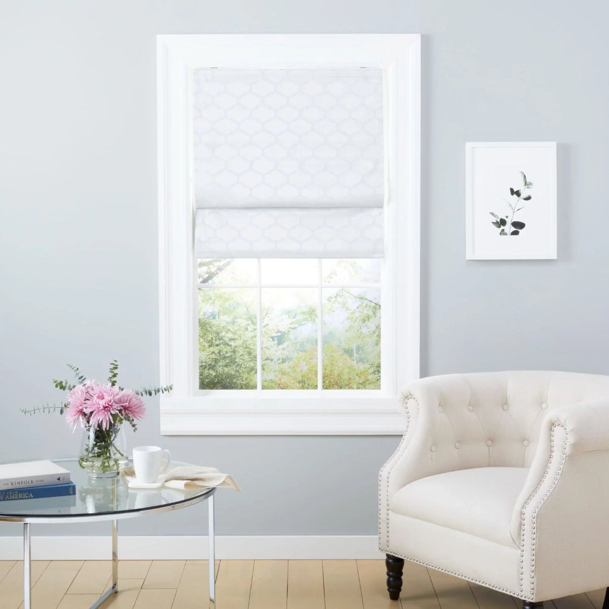 Exclusive Home Montague Trellis Total Dark Roman Shade, 31"x64", White