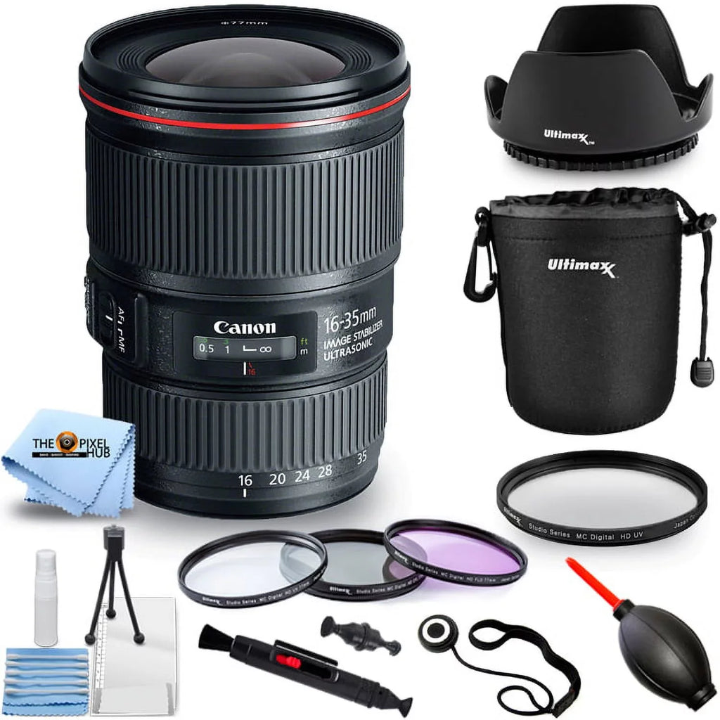 EF 16-35mm f/4L IS USM Lens - Pro Bundle Includes: Lens Pouch, Tulip Hood Lens, Filter Kit, Lens Cap Keeper and More