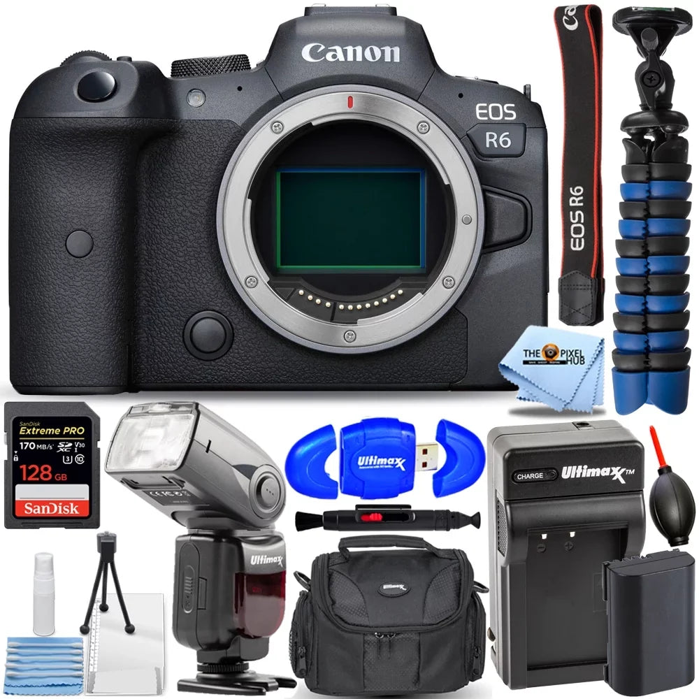 EOS R6 Mirrorless Digital Camera (Body Only) + EXT BATT + 128GB Bundle