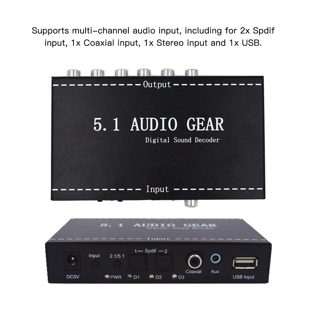Nebublu NK-A6L 5.1 Audio Gear Digital Sound Decoder, Dolby Digital AC-3 Converter, 3.5mm Audio Output, Home Theater Audio Gear Replacement