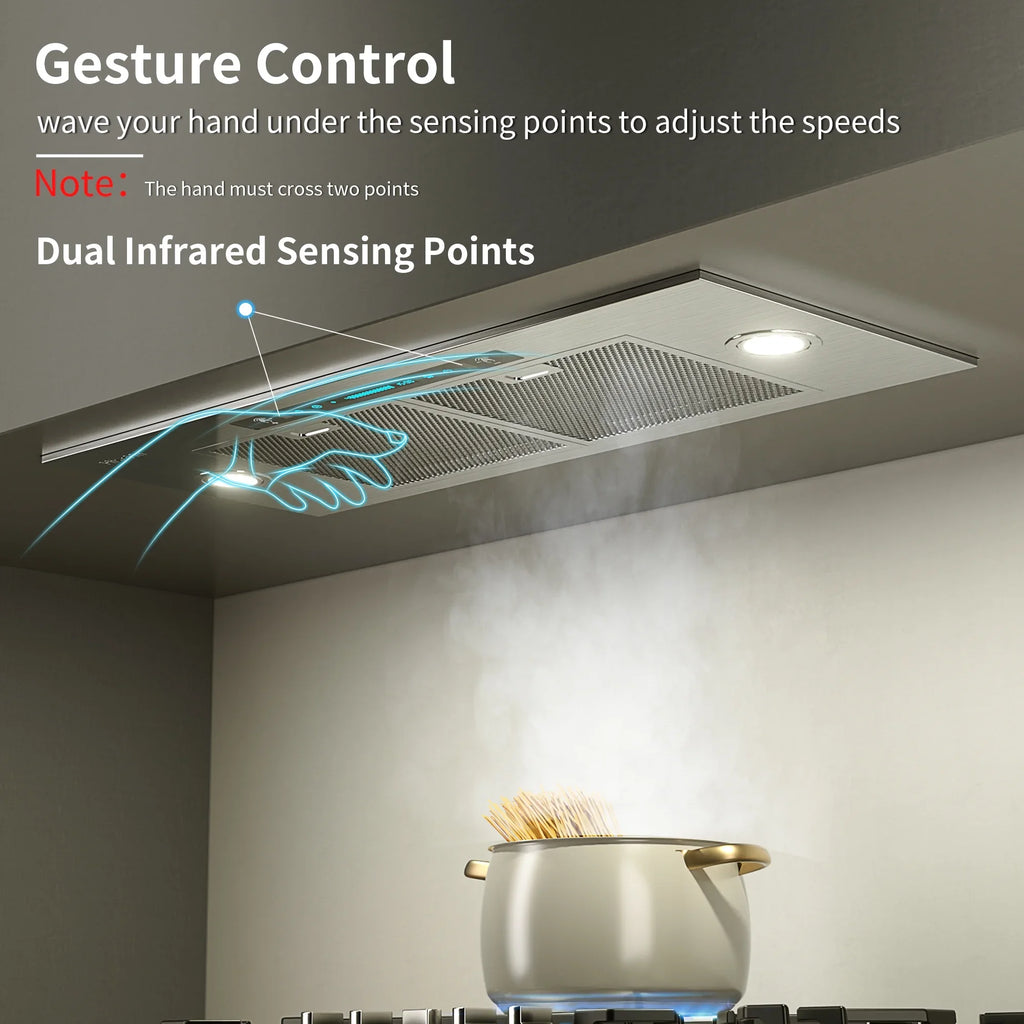 HisoHu Insert Range Hoods 36 Inch, 900 CFM with Ducted Convertible Ductless (Kit Included), 4 Speed Gesture Sensing&Touch Control Panel, Stainless Steel Kitchen Vent (36 Inch)