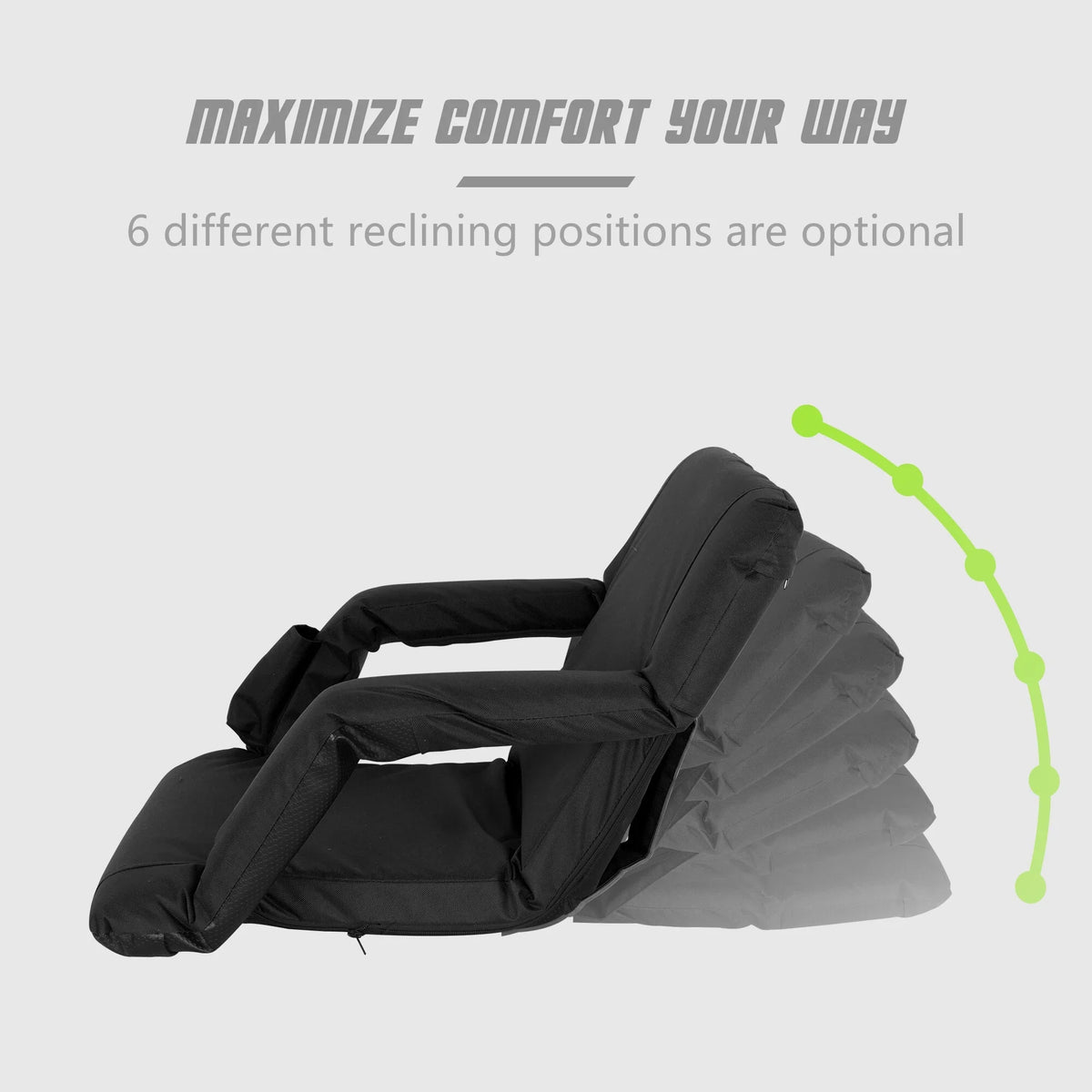 ZenSports 2PCS Portable Stadium Seat Chair for Bleacher 6 Reclining Positions Ebony