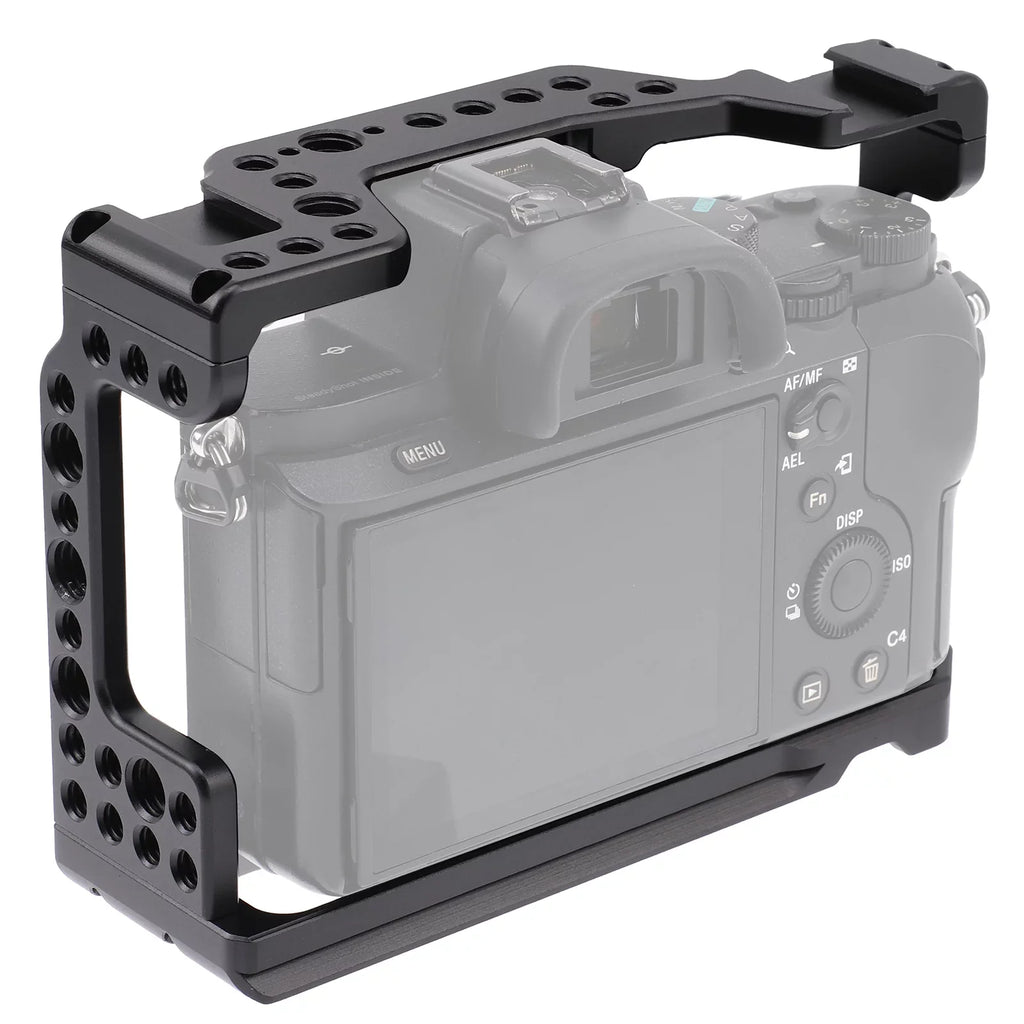 Htovila Camera Cage Aluminum Alloy Video Cage Replacement for A7M3 A7R3 A9 Mirrorless Camera with Cold Shoe Mount 1/4 Inch & 3/8 Inch Screw Holes