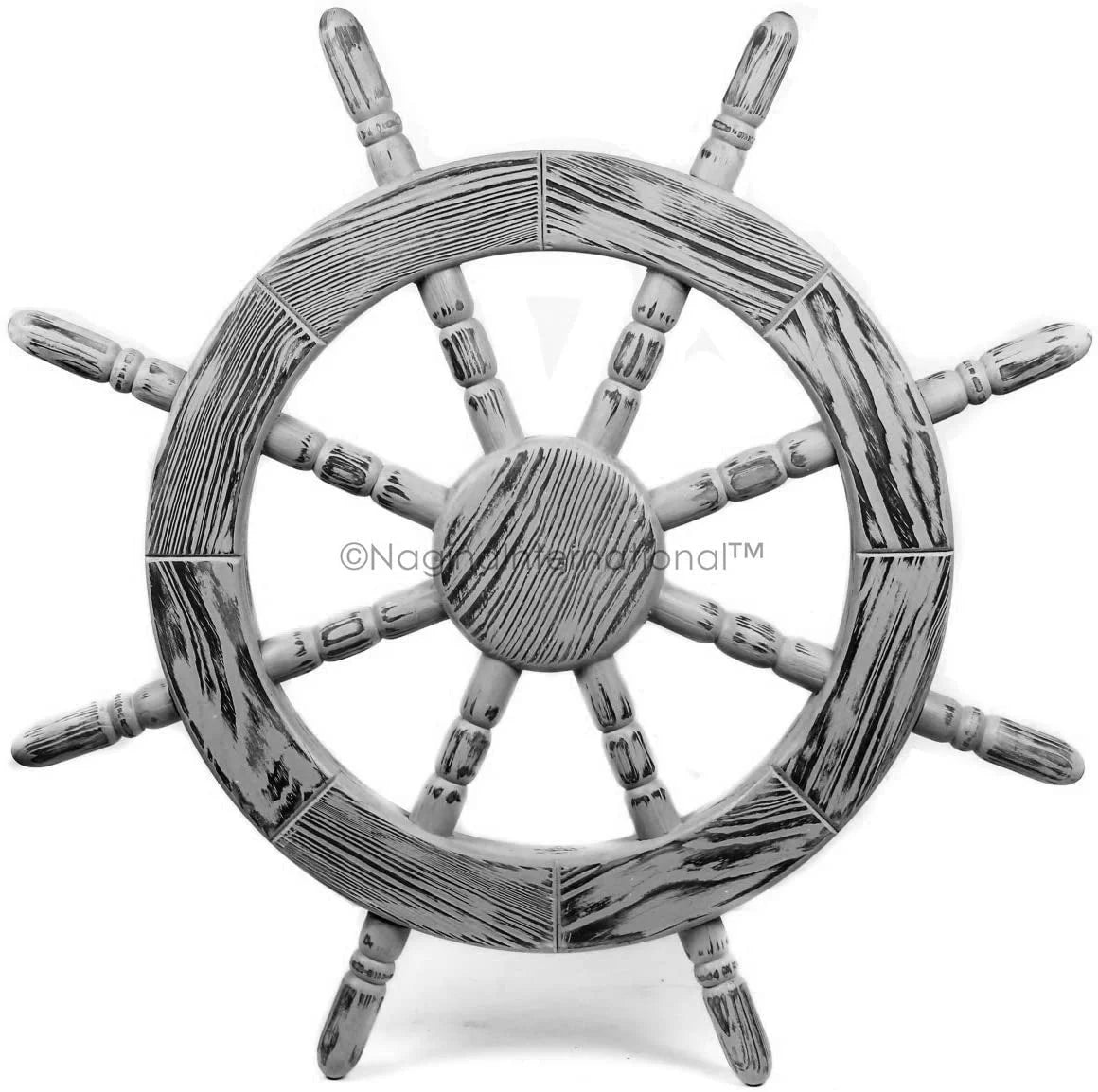 Nagina International Rustic Antique Beautiful Wall Decor Handcrafted Pine Nautical Ship Wheel | Maritime Exclusive Wall Decor (36 Inches, Junky Jet
