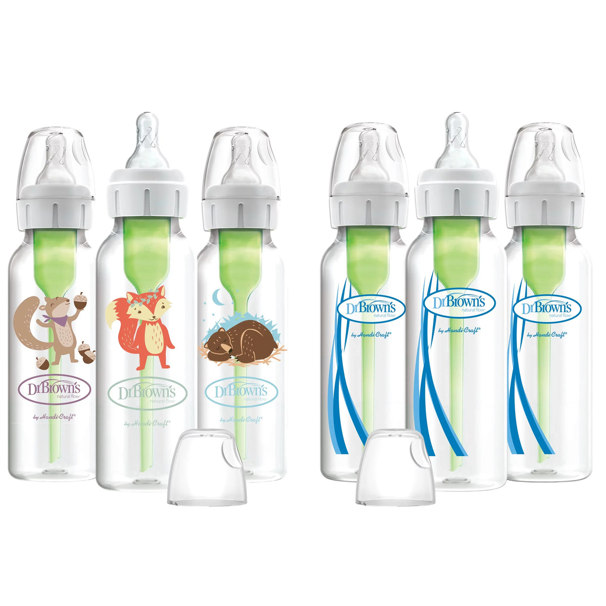 Dr. Brown's Natural Flow Anti-Colic Options+ Narrow Baby Bottles 8 oz/250 mL, with Level 1 Slow Flow Nipple, 6 Pack, 0m+ Woodland Animals Gift Set