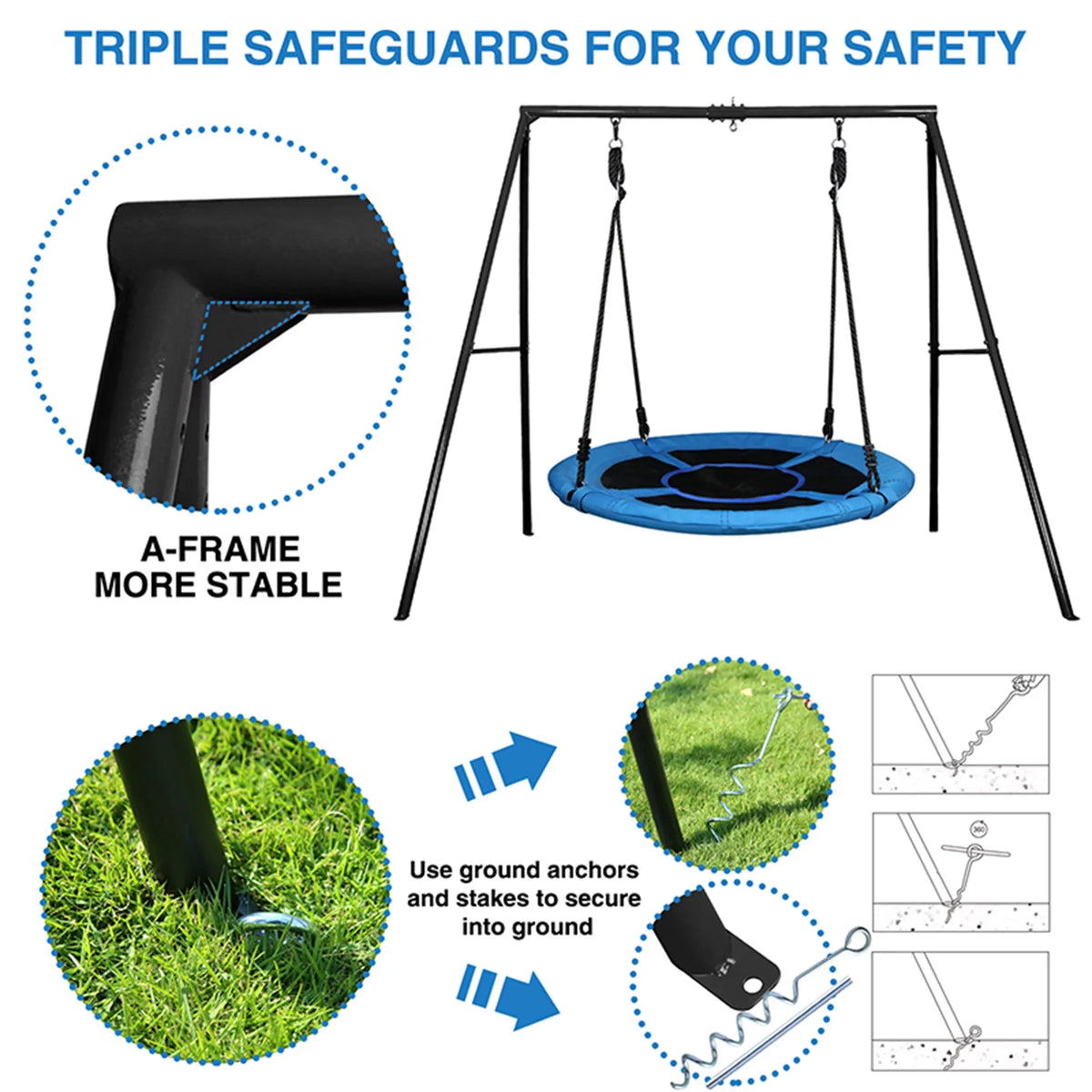 Trekassy 440lbs Metal Swing Set with 40 Inch Saucer Tree Swing, Swivel and Heavy Duty A-Frame Metal Swing Stand