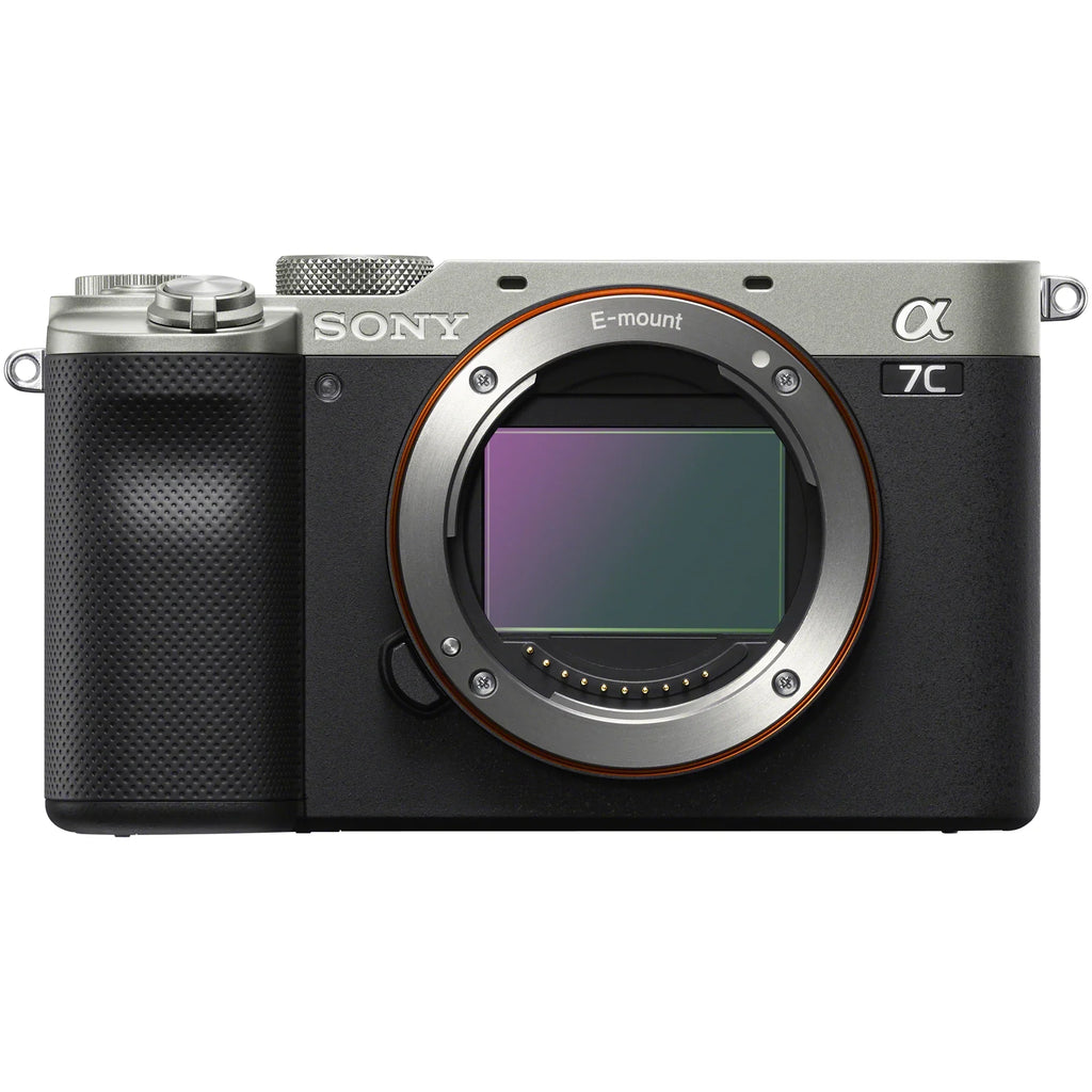 a7C Mirrorless Full Frame Camera Body with FE 24mm F2.8 G Compact Lens SEL24F28G Silver ILCE7C/S Bundle with Deco Gear Photography Backpack Case + Microphone + LED + Monopod and Accessories