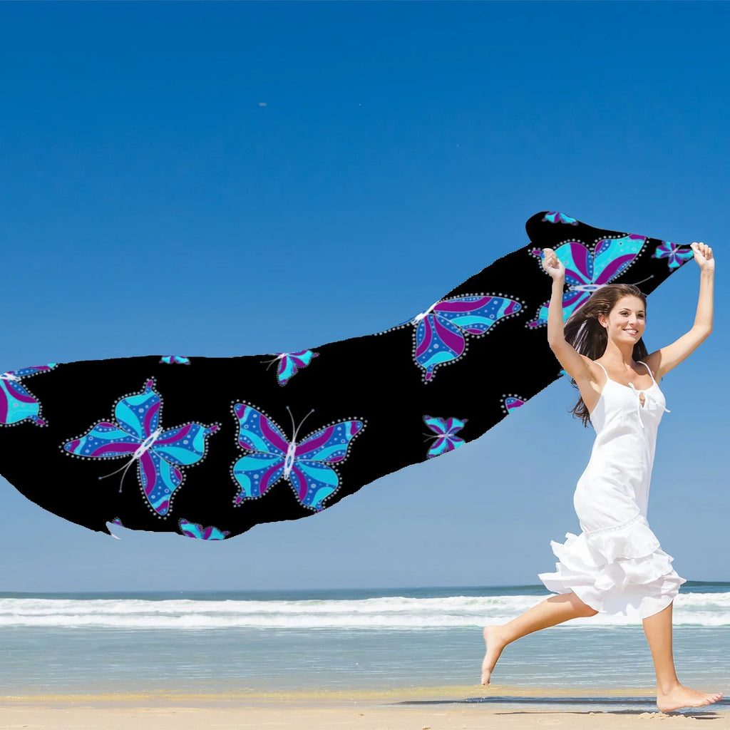 FREEAMG Different Butterflys Silk Long Scarf for Women Large Oblong Sunscreen Shawls Wraps Neck Headscarf Hair Wraps Gift Packed