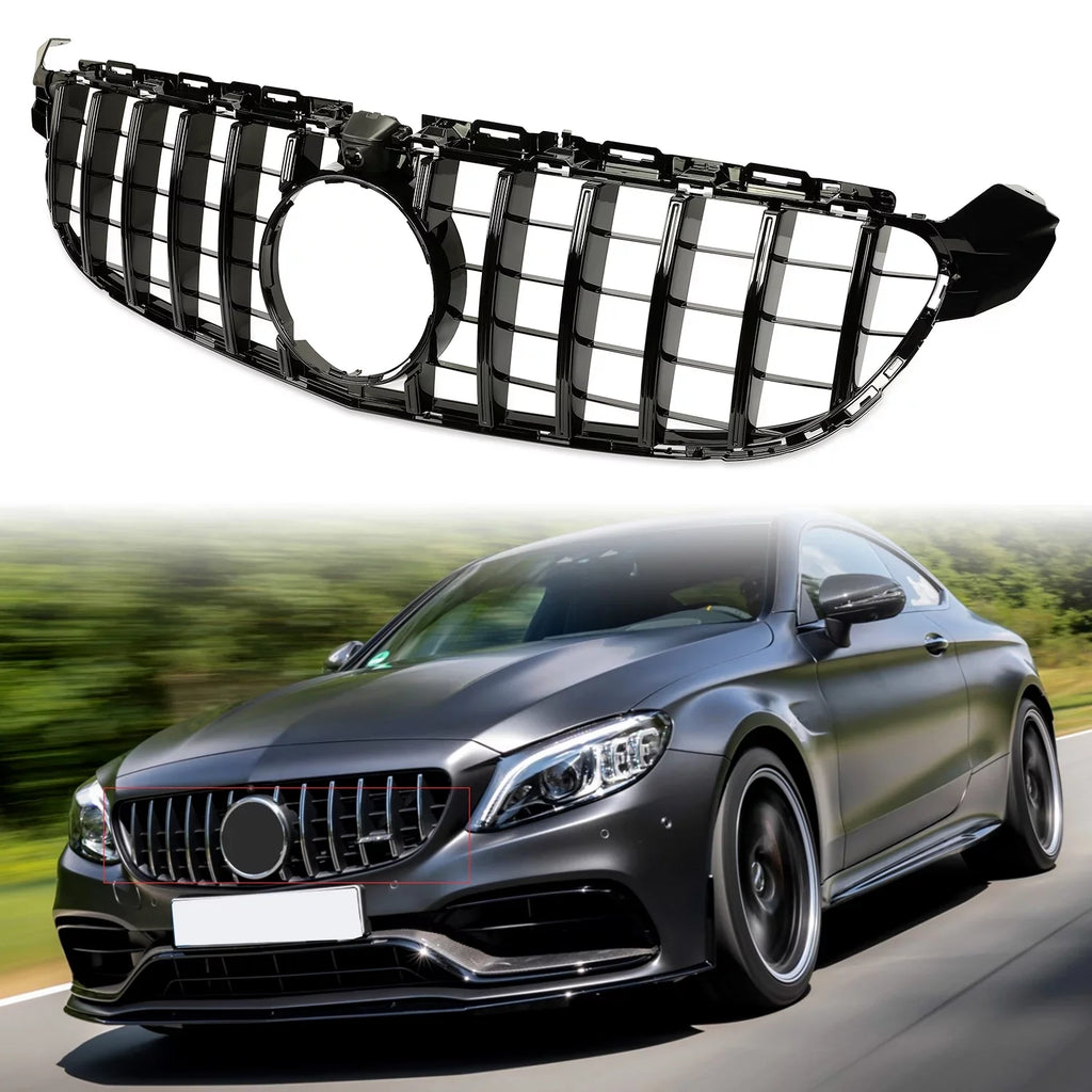 Kojem Front Bumper Grille for 2015 2016 2017 2018 Mercedes Benz W205 C63 AMG S Dark Painted for Both with Or without Camera Model Cover
