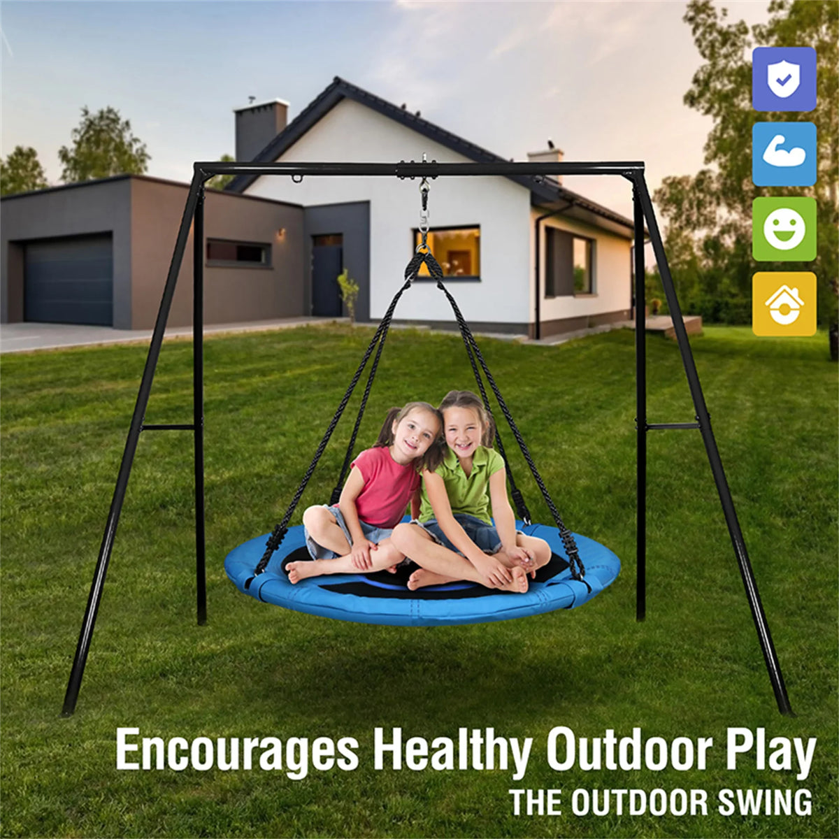 Trekassy 440lbs Metal Swing Set with 40 Inch Saucer Tree Swing, Swivel and Heavy Duty A-Frame Metal Swing Stand