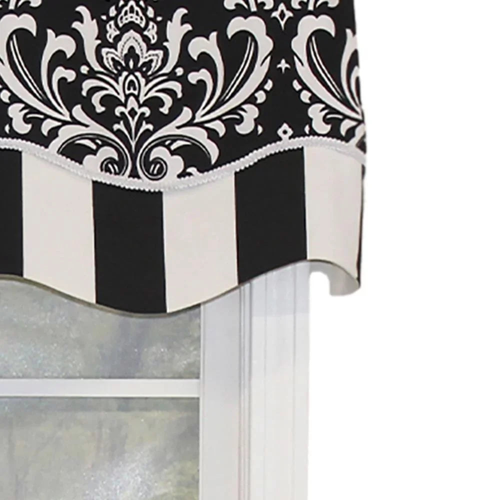 RLF Home Ozbourne Glory Valance Jet 3" Rod Pocket, Layered, Trimmed. 50"W X 16"L