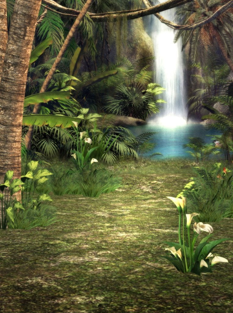 MOHome 5x7ft Photography Backdrop Dreamy Fairy Tale Forest Blooming Flowers Grass Field Green Pool Waterfall Backdrops for Kids Children Adults Portraits Background Photo Studio Props