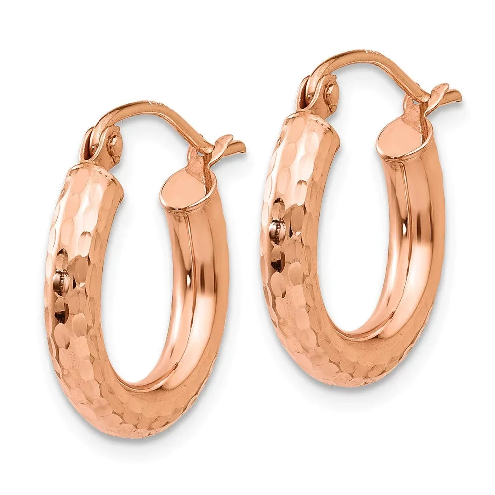 Real 14kt Rose Gold Polished Load Small Diamond-cut Tube Hoop Earrings; for Adults and Teens; for Women and Men