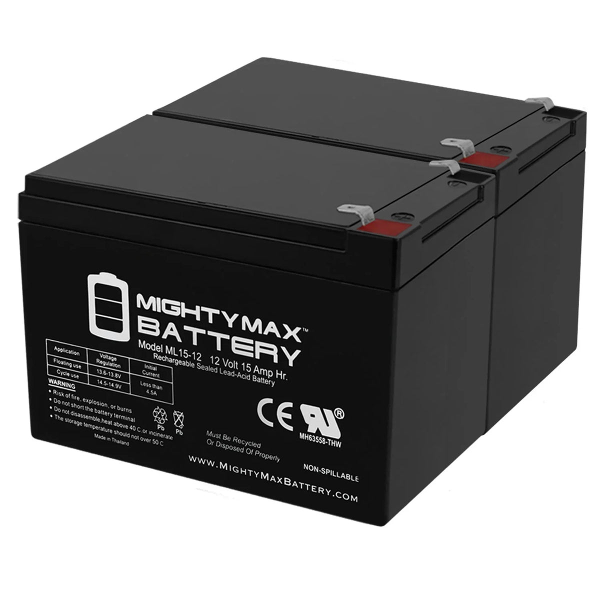 12V 15AH Battery Replacement for EVO 500W Electric Scooter - 2 Pack