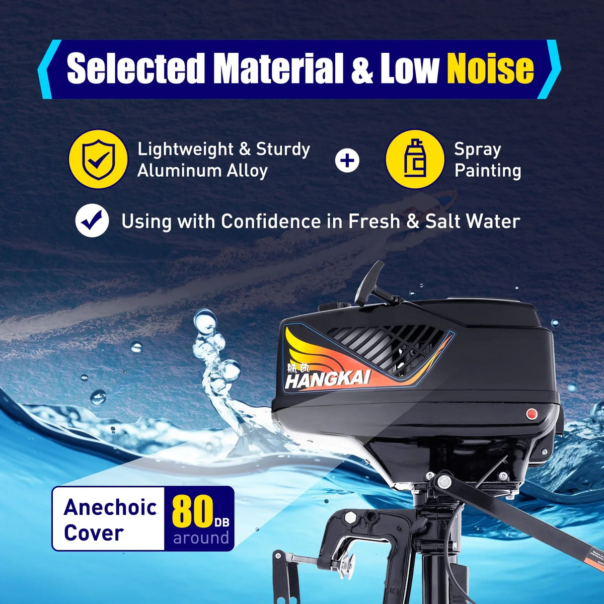 2 Stroke 3.6 Gasoline Outboard Motor, 55cc Fishing Boat Engine with Water Cooling System Clutch Control Dark