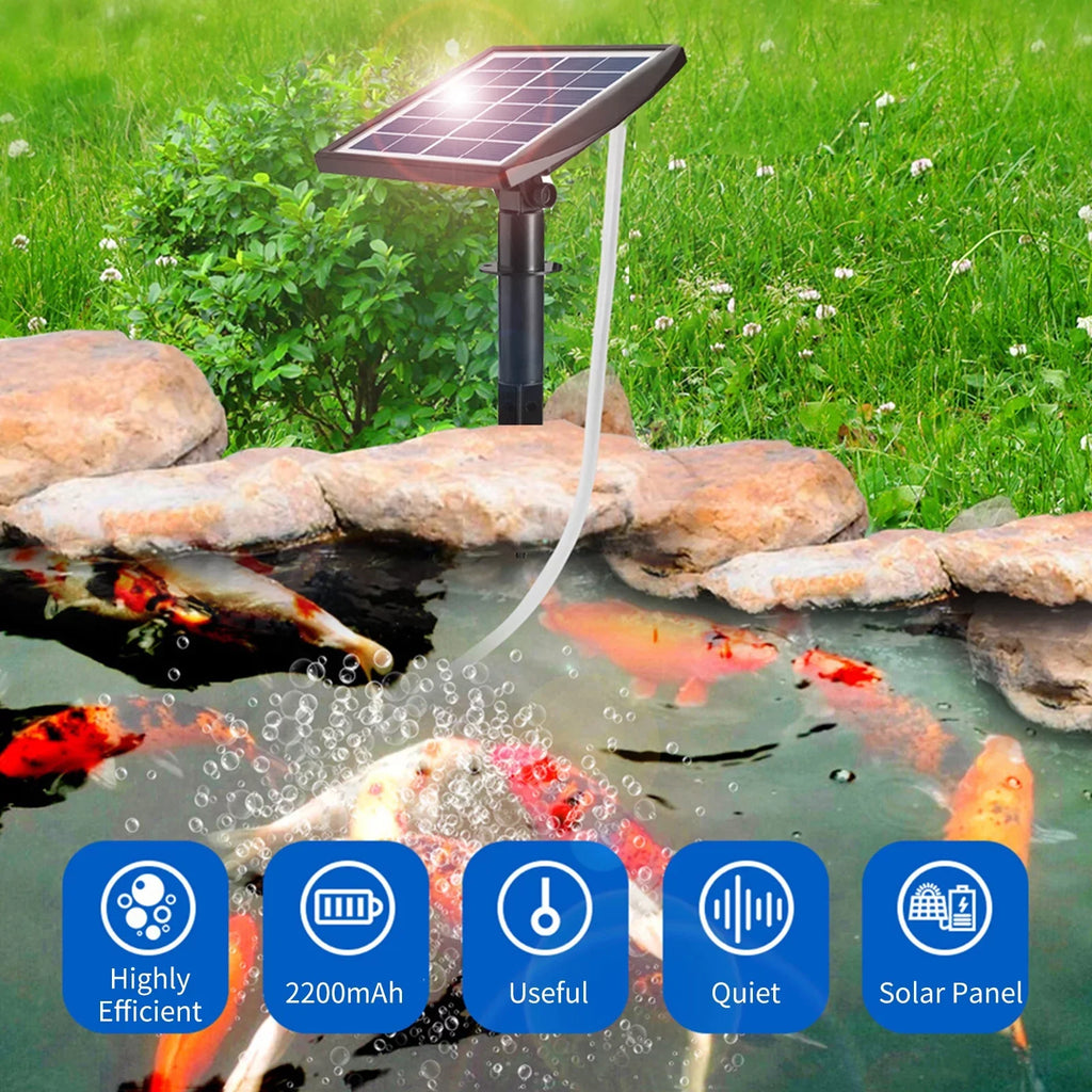 Htovila 2W -in Solar Pump with 8.2ft 2 Air Bubble Stones Fish Oxygenator Aquarium Aerator Air Pump Fishing Aerator for Garden Fish Pool Pond