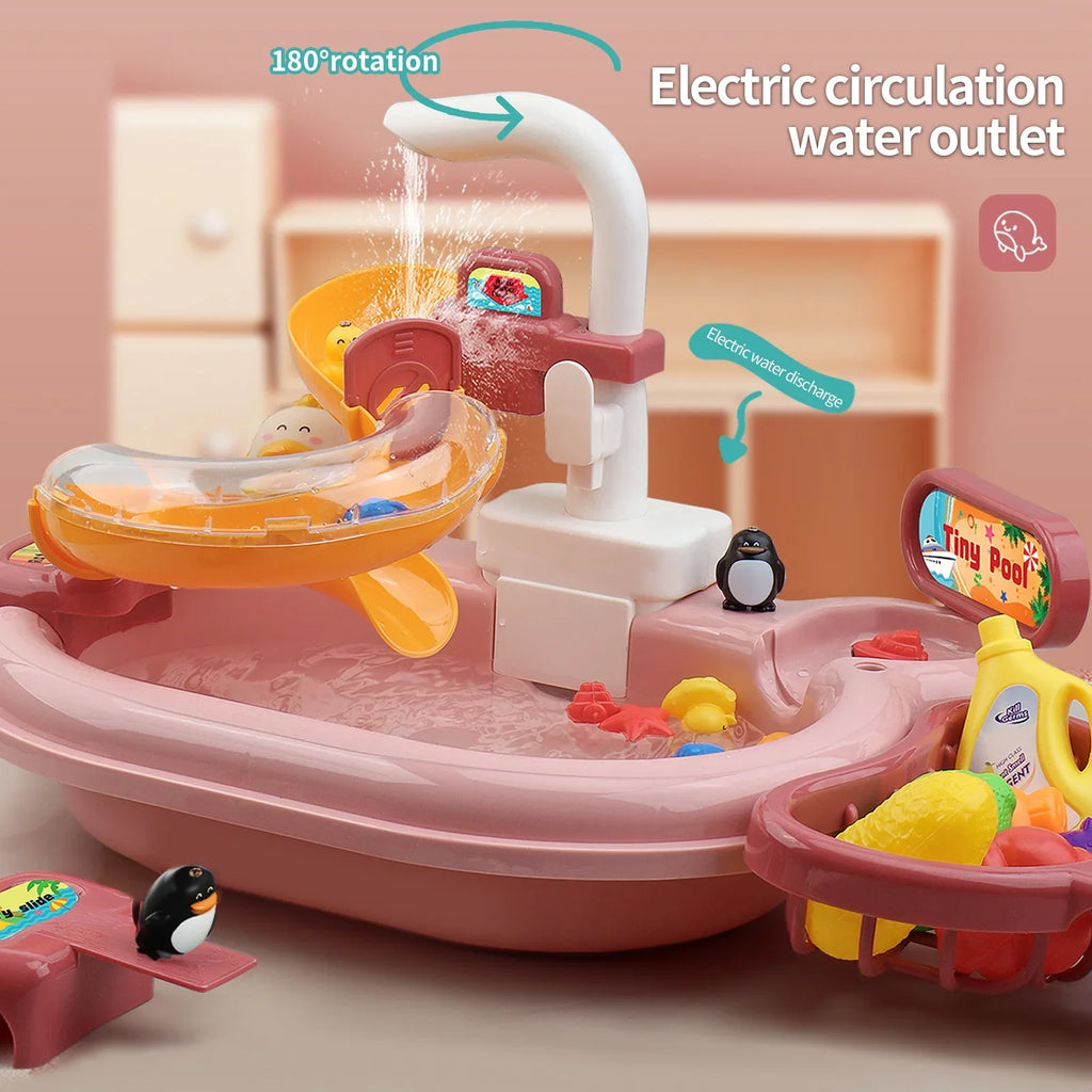 Nebublu Furnishing articles,Kitchen Water A Water Kitchen Dishwasher Pretend Role Play Slide 22pcs Kitchen 180rotatable With A 2-in-1 Kitchen Water Slide Toddler Toy Sink With Water Pretend Owsoo