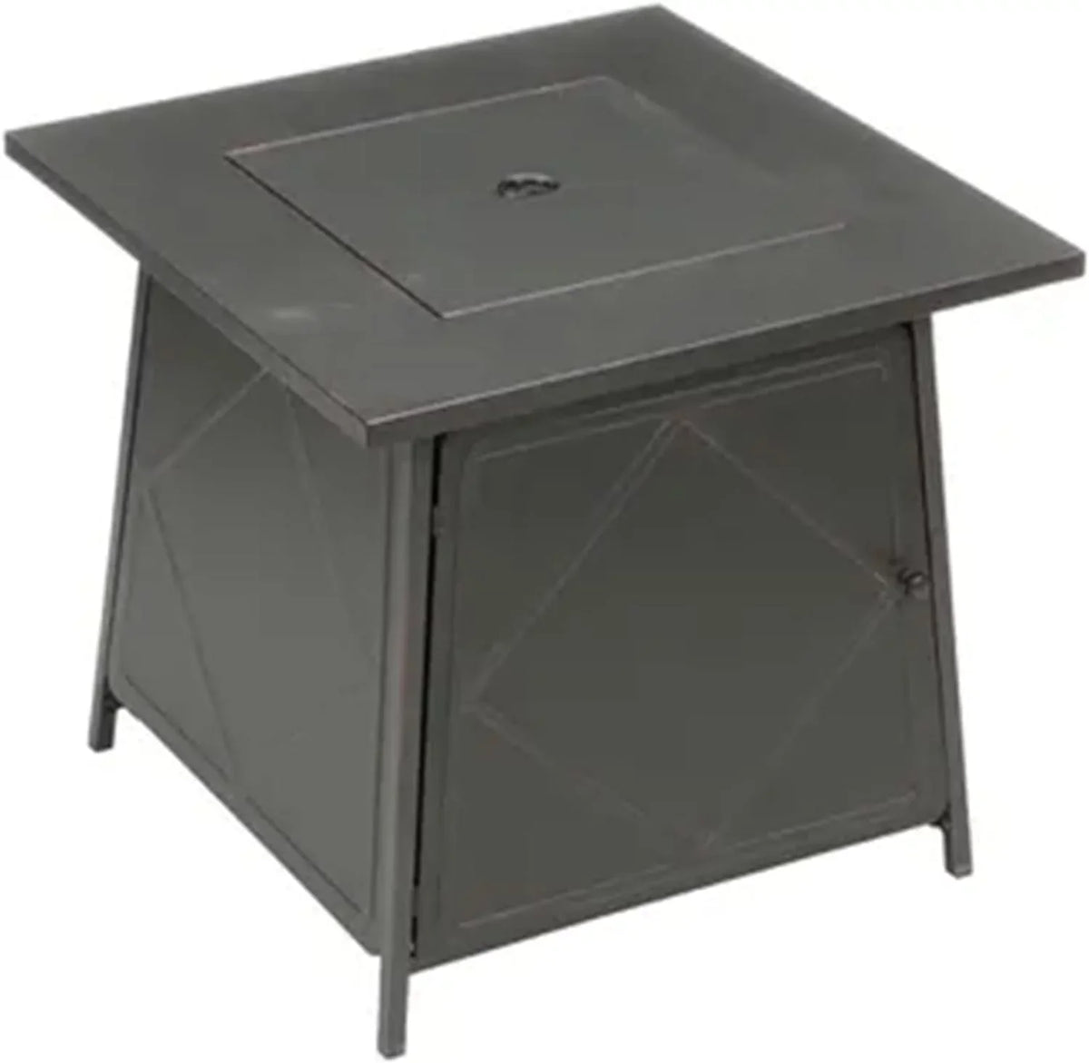 28 Inch Steel Square Gas Outdoor Backyard Tabletop Fire Pit with Lava Rocks and Steel Cover Lid, Dark