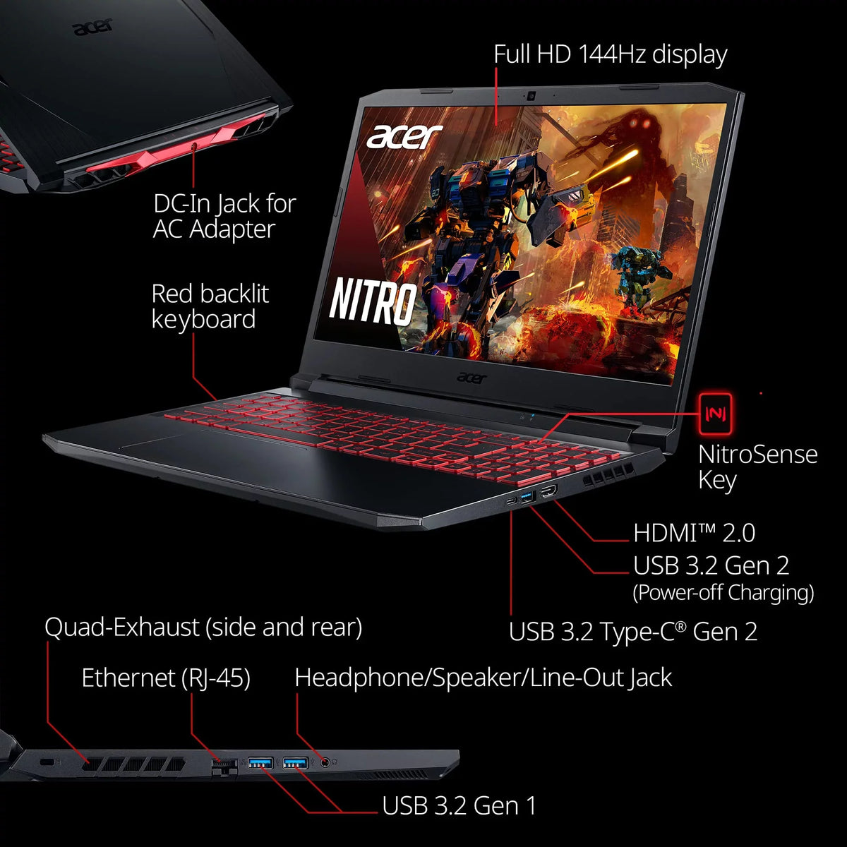 Acer Nitro 5 AN515-57-79TD Gaming Laptop | Core i7-11800H | GeForce RTX 3050 Ti Laptop GPU | 15.6" FHD 144Hz IPS Display | 8GB DDR4 | 512GB NVMe SSD | Killer Wi-Fi 6 | Backlit Keyboard