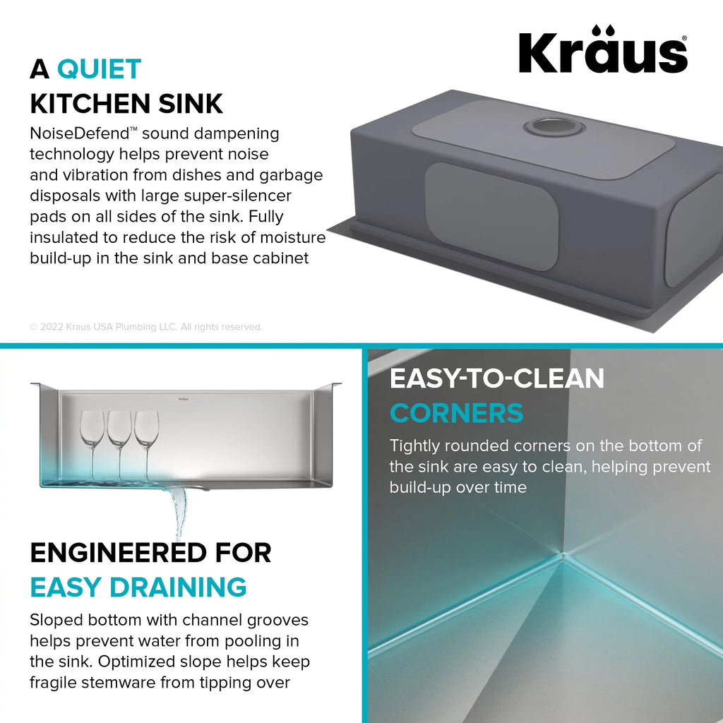 Kraus Kore 33 in. Drop-In / Undermount Workstation16 Gauge Stainless Steel Single Bowl Kitchen Sink with Accessories