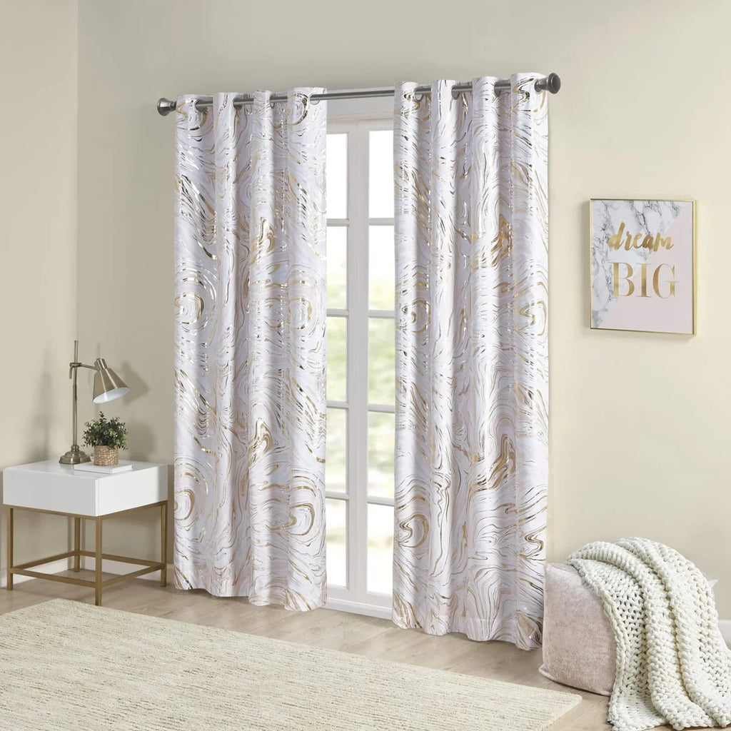 Rebecca Grommet Top Printed Marble Metallic Total Dark Curtain ID40-1982 By Olliix