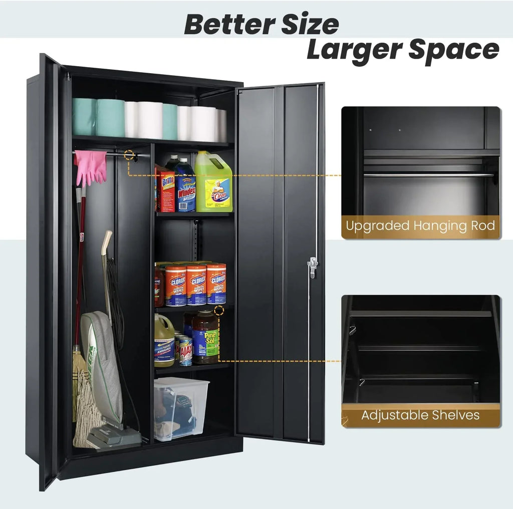 HOOMHIBIU Metal Cabinets Locker with Locking Door 72'' Clothing Coat Steel Wardrobe Cabinet with Lock and Shelves for Office Home Garage Employee Freestanding Dark