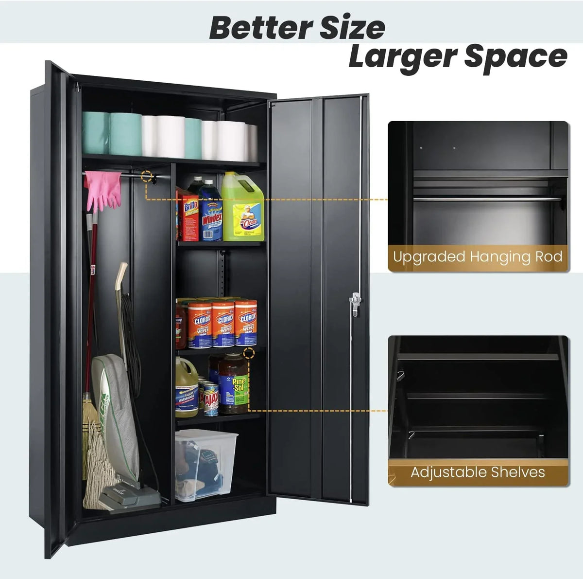 HOOMHIBIU Metal Cabinets Locker with Locking Door 72'' Clothing Coat Steel Wardrobe Cabinet with Lock and Shelves for Office Home Garage Employee Freestanding Dark