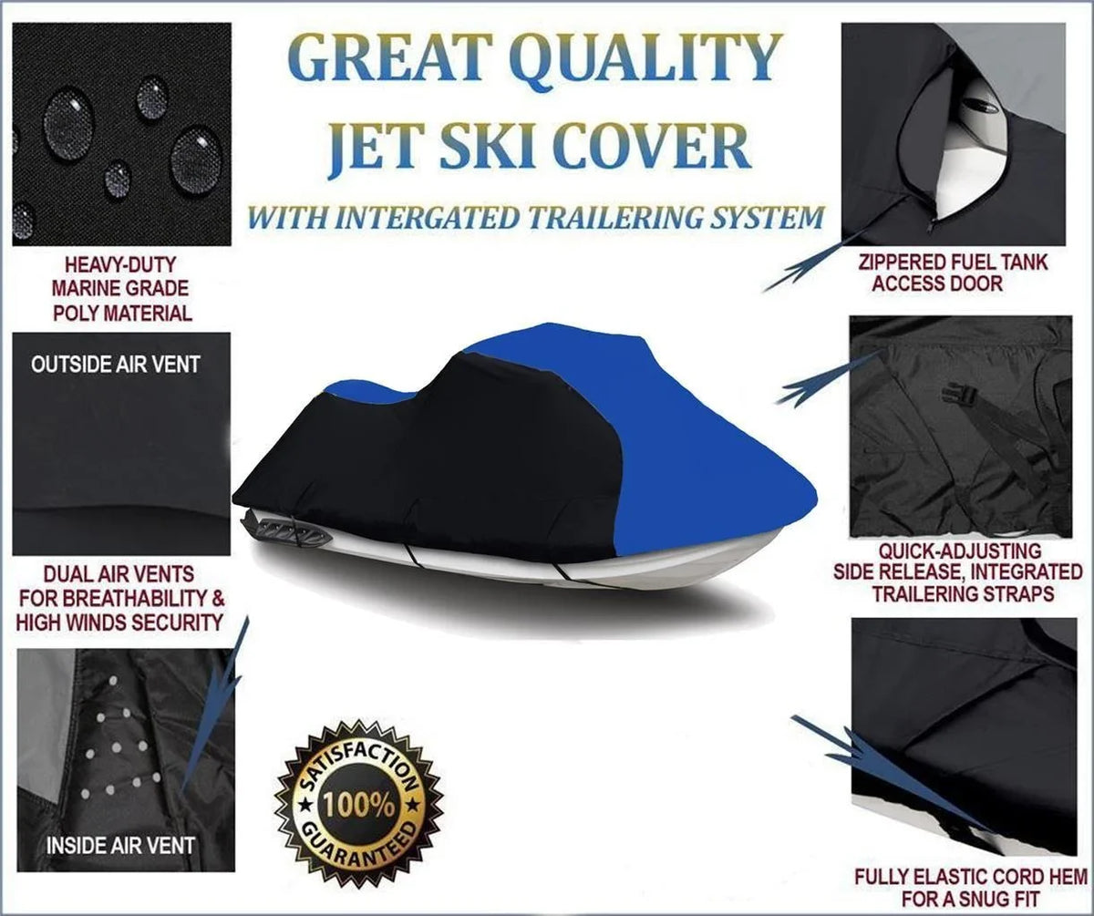 Jet / BLUE HEAVY-DUTY, 600 DENIER Cover Compatible for Kawasaki Ultra LX 2007 2008 2009 2010 2011 2012 2013 2014 15 2016 2017 2018 2019 2020 2021 2022 Jet Ski PWC Watercraft Cover