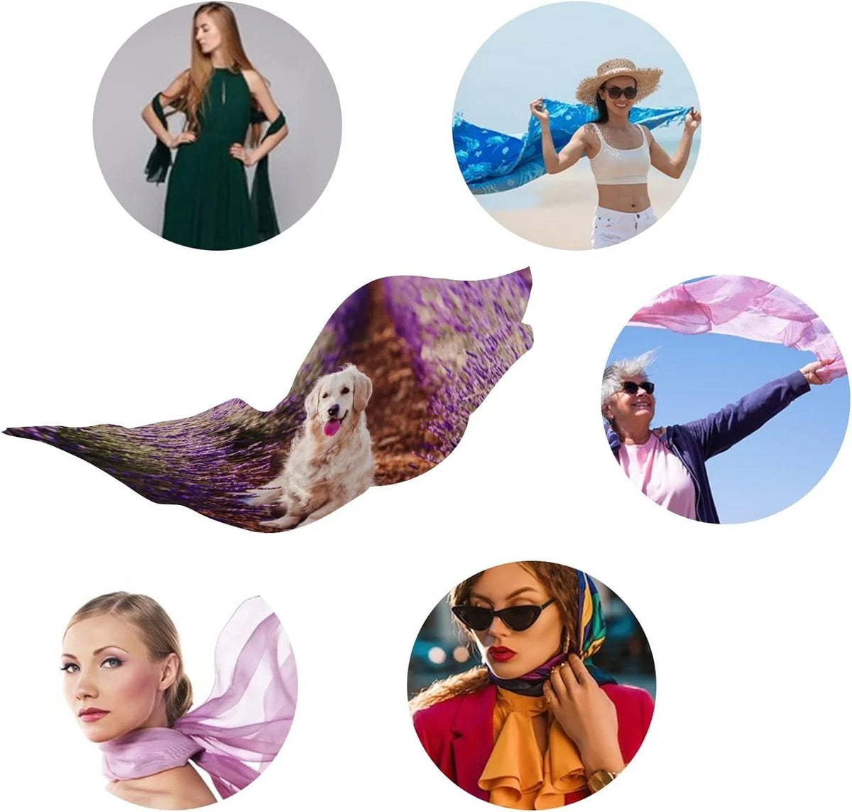 Hyjoy Adorable Golden Retriever Dog in Lavender Field Long Silk Neck Scarf Load Shawl Wrap Scarves for Women Girls