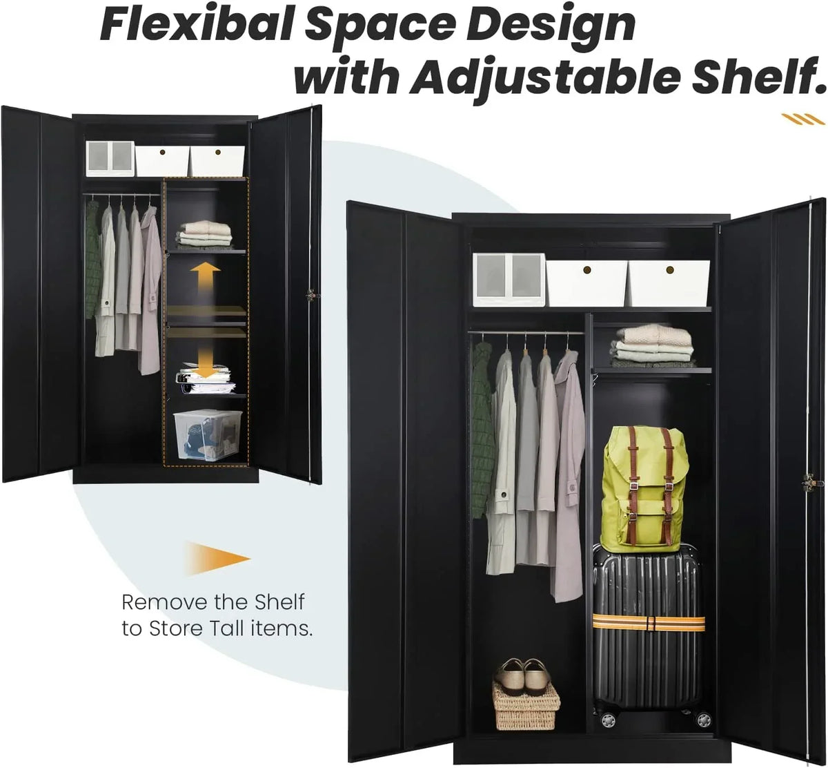 HOOMHIBIU Metal Cabinets Locker with Locking Door 72'' Clothing Coat Steel Wardrobe Cabinet with Lock and Shelves for Office Home Garage Employee Freestanding Dark